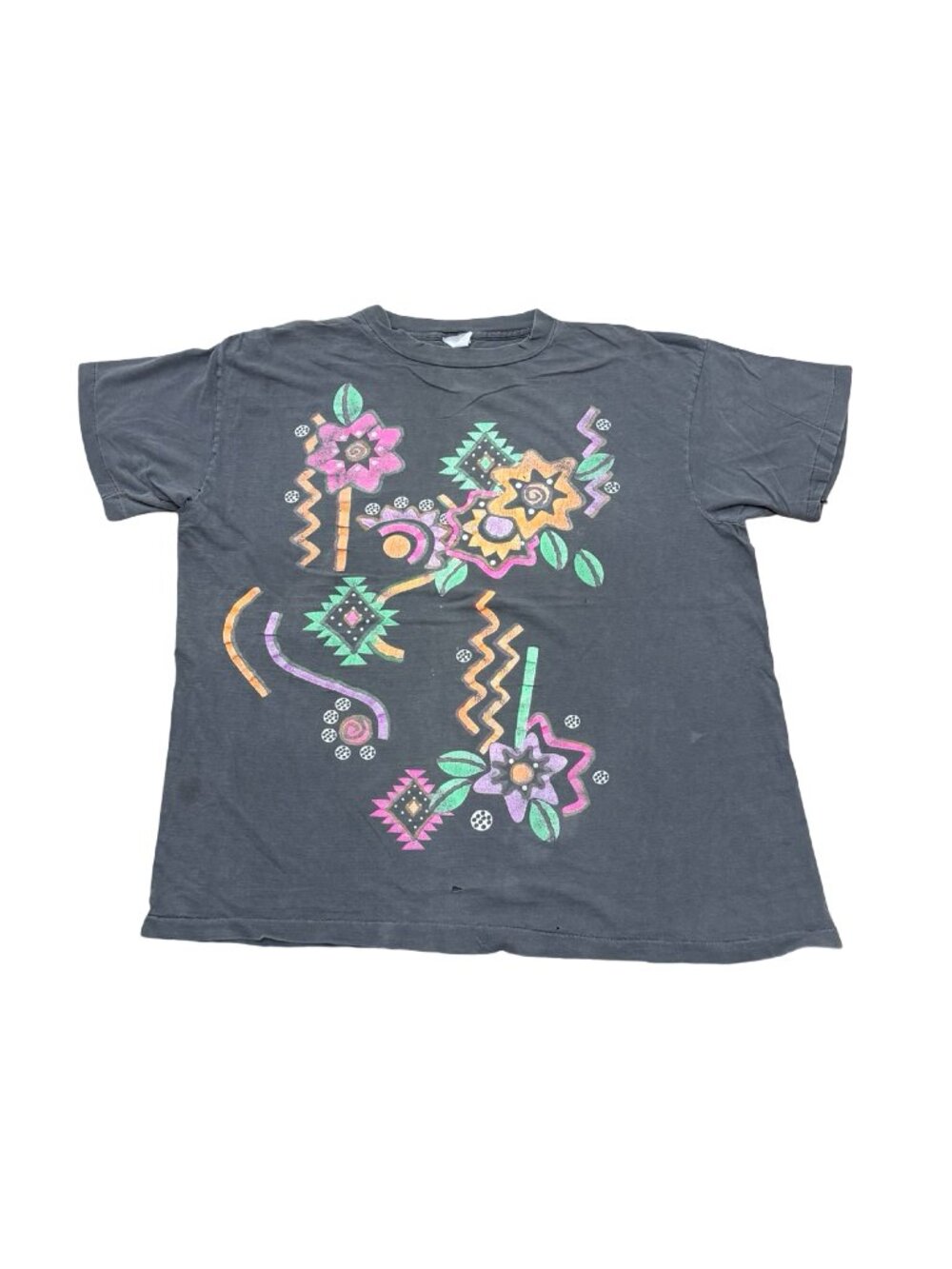Vintage 90s Abstract Floral Graphic T-Shirt Gray Single Stitch